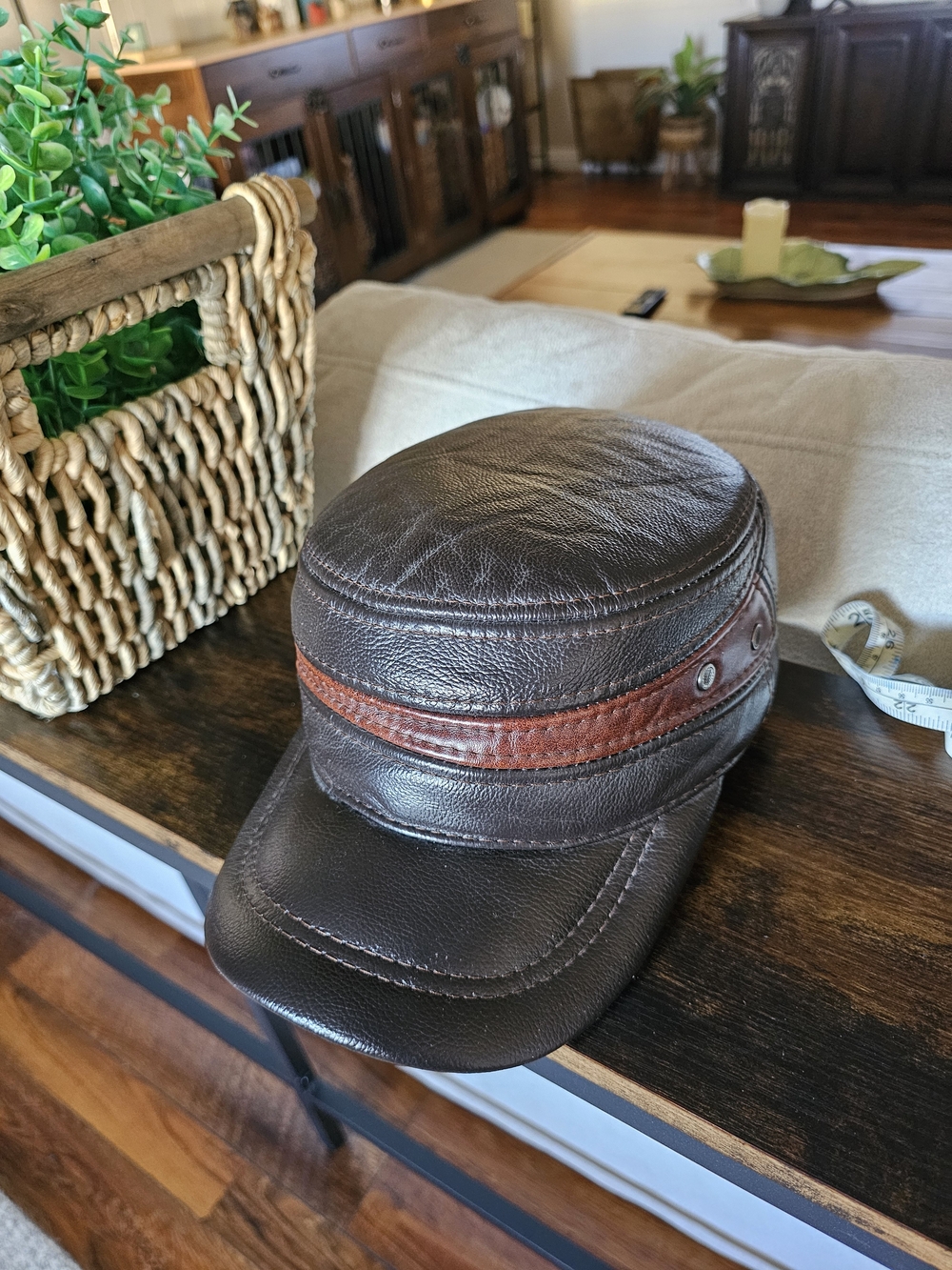 Mens Leather Old Style Conducter Baseball Military Hat Cap